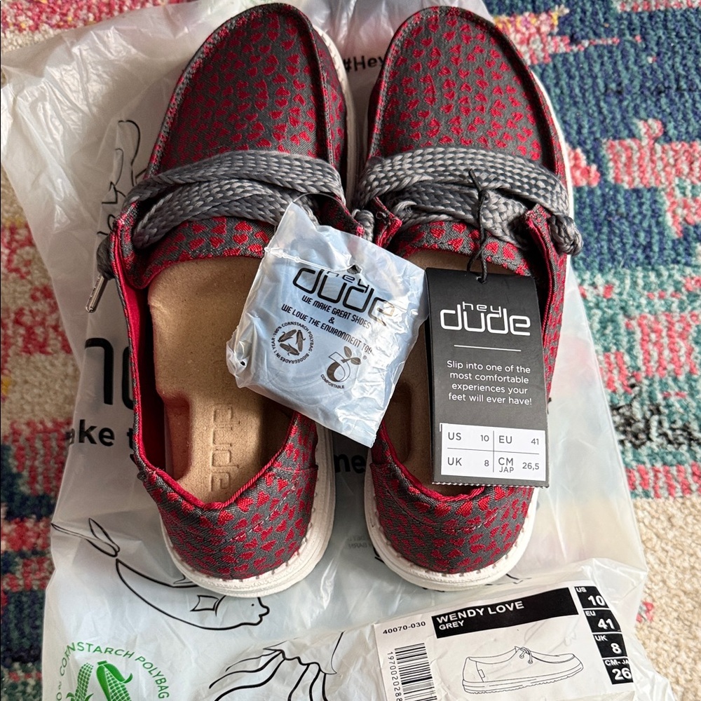 Hey Dude Wendy Love Moccasins in Red and Gray